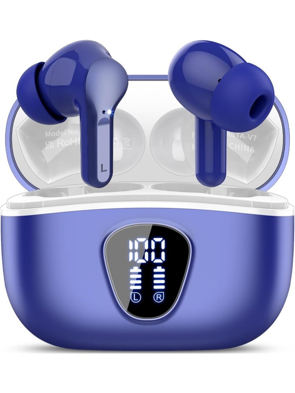 Wireless Blue Bluetooth 5.4 Earbuds HiFi Stereo ENC Noise Cancelling Mic 48H